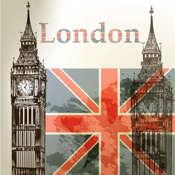 Arte vector fondo conceptual con Londres Big Ben y Englis — Vector de stock