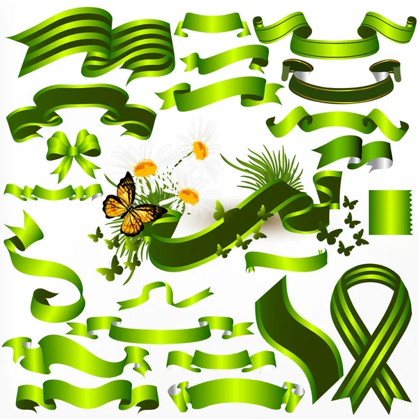 Collection of vector green ribbons and banners for design — Stock Vector