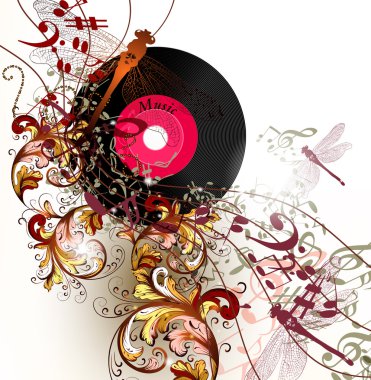Creative music background with notes and ornament clipart