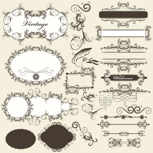 Set di elementi di design calligrafico e decorazioni di pagina — Vettoriale Stock