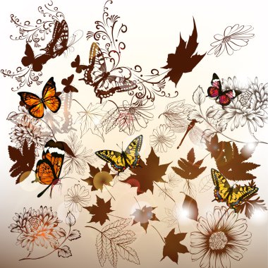 çiçekli zarif arka plan ve tasarım için yapraklar