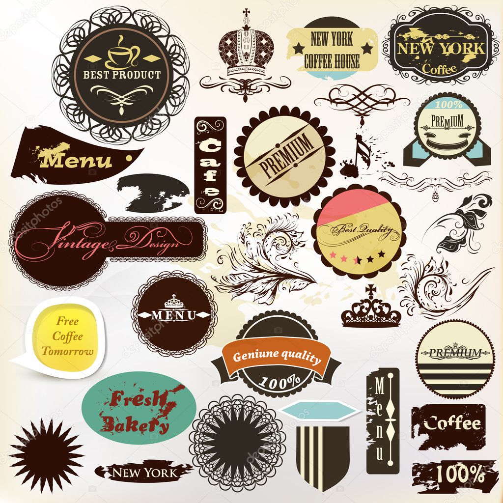 Collection of vintage grunge labels for your retro design