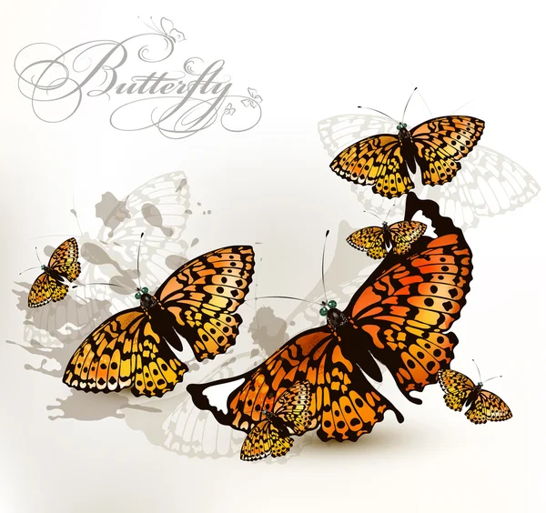 Mode elegantes Design mit gelben, orangen Schmetterlingen auf weißem Grund — Stockvektor