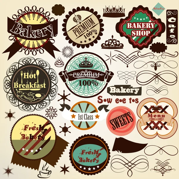 Collection of vintage vector food labels bakery and sweets — Stock Vector