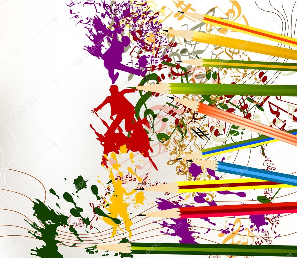 Abstract colorful art vector background with ink splash and penc