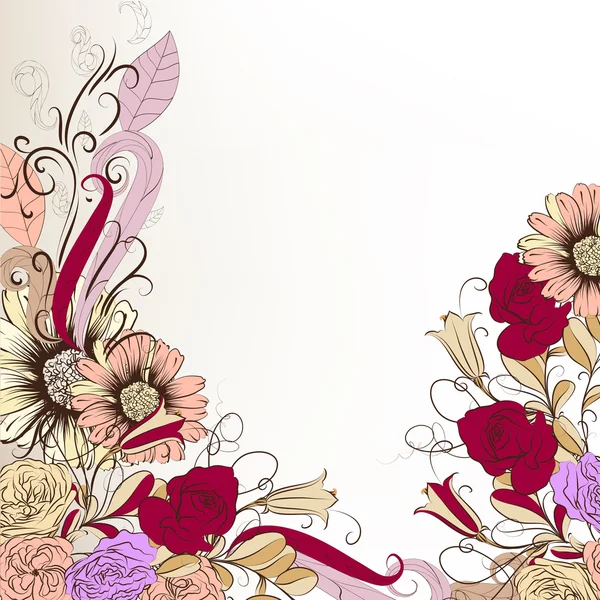 Roztomilý ručně tažené pozadí s květinami v pastelových barvách — Stockový vektor