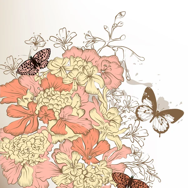 Fondo retro floral con flores — Vector de stock