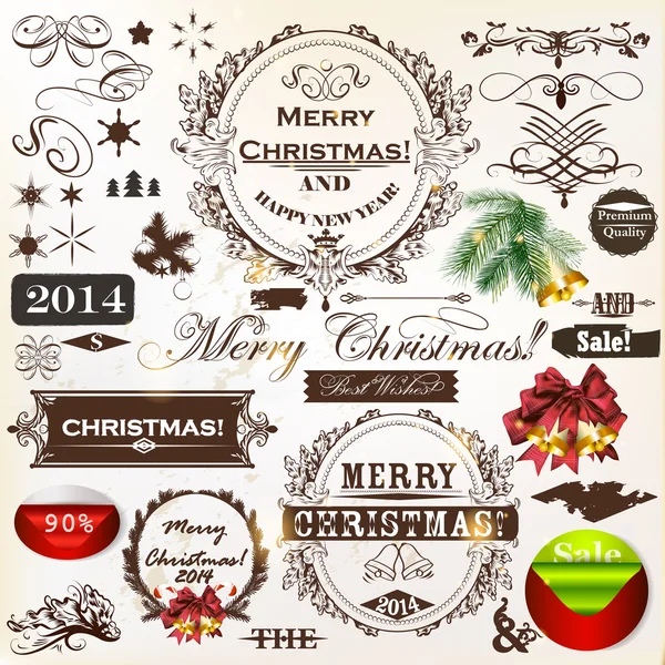 Elementi calligrafici vintage natalizi e decorazioni di pagina — Vettoriale Stock