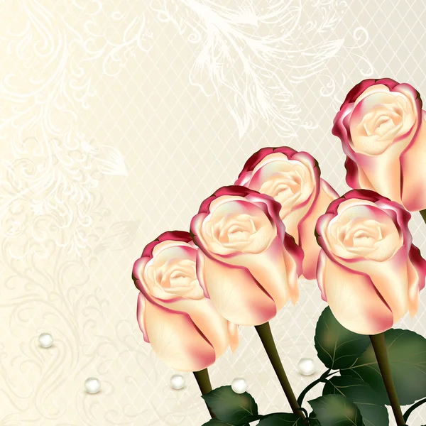 Design avec des roses vectorielles beige et rose — Image vectorielle