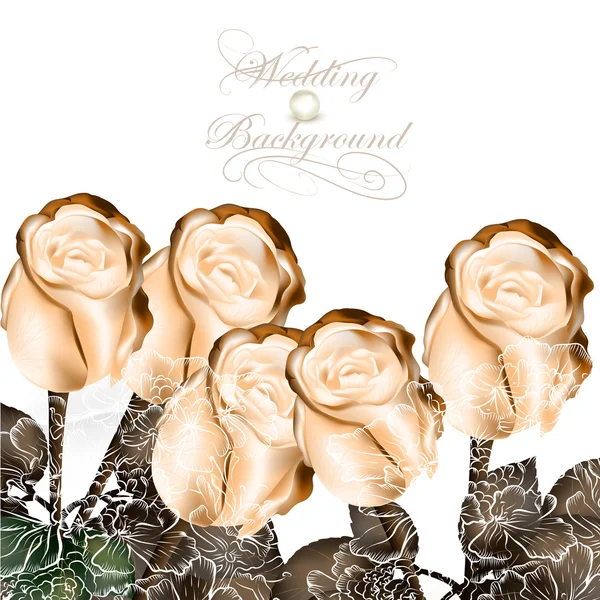 Elegante bruiloft achtergrond met beige rozen — Stockvector