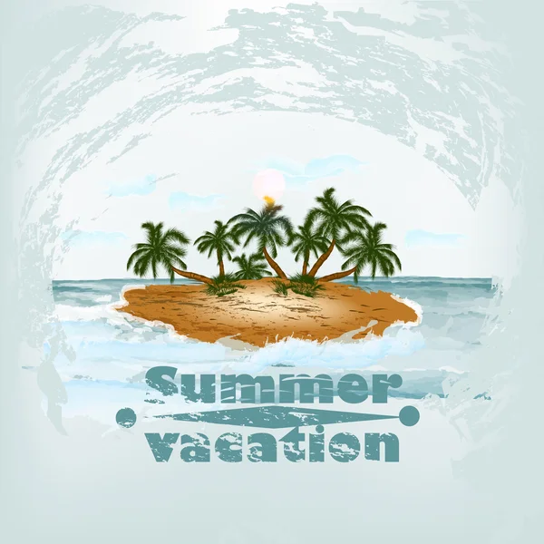 夏季主题与岛和 pal grunge 老式的海报设计 — 图库矢量图片