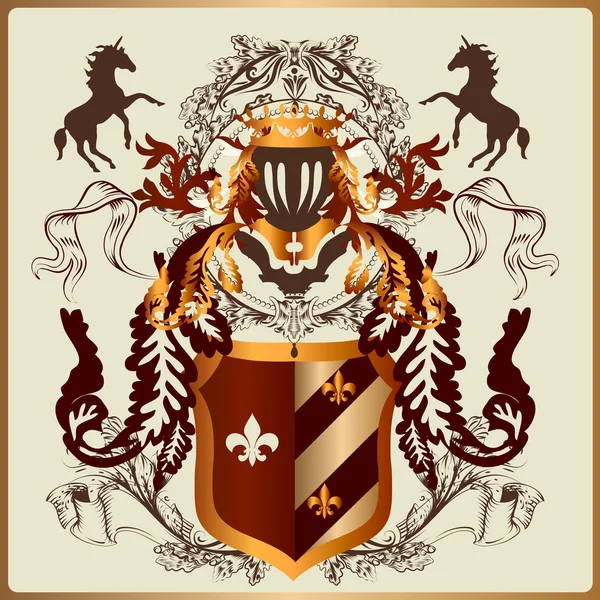 Beautiful heraldic design with armor, ribbons and royal elements — Stock Vector