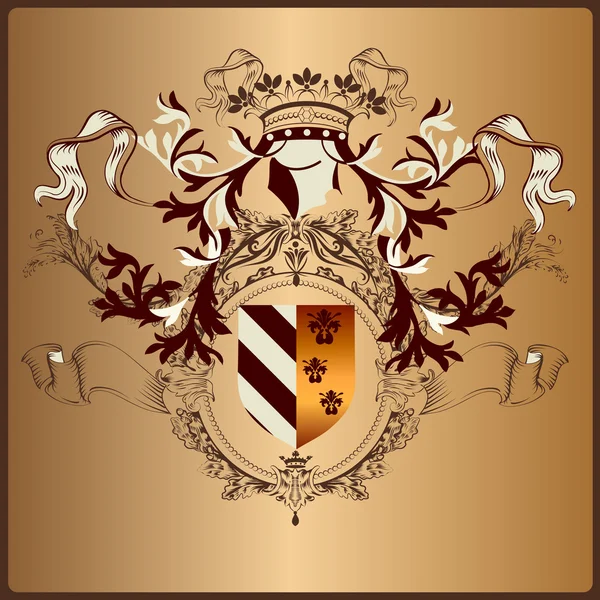Heraldic element with armor, banner, crown and ribbons in royal — Stock Vector