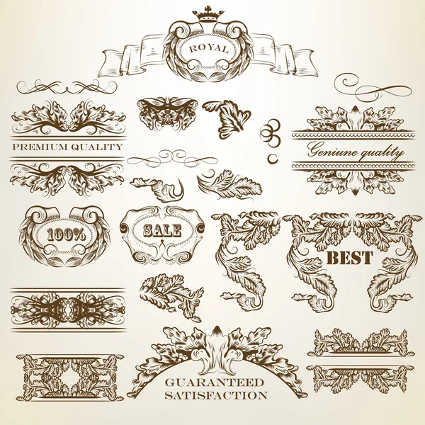 Conjunto de elementos de design caligráfico vetorial e decorações de página — Vetor de Stock