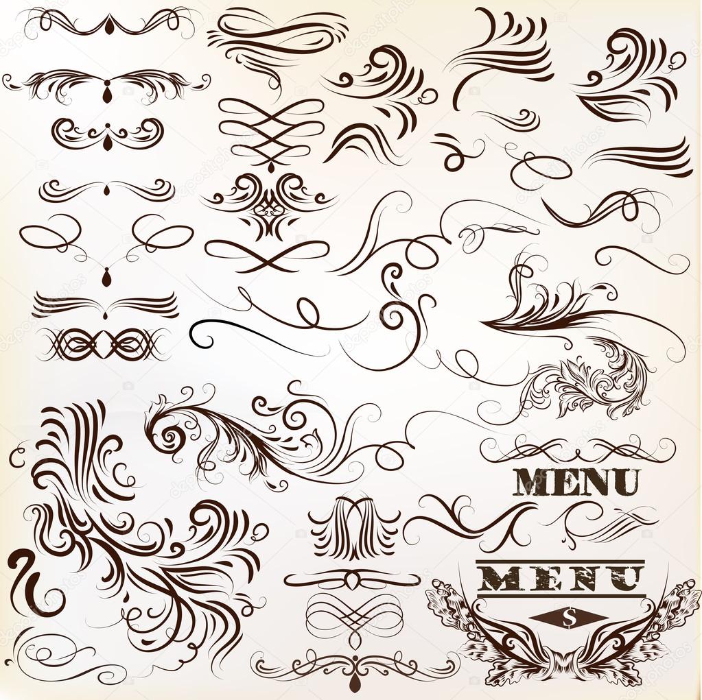 Calligraphic vintage vector design elements and page decorations