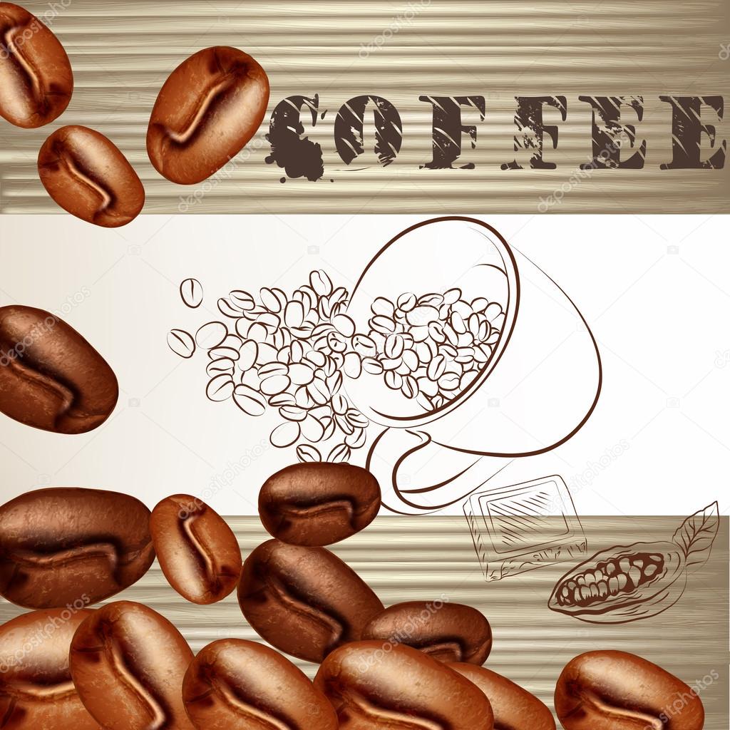 Coffee poster with frosted grains and wooden texture