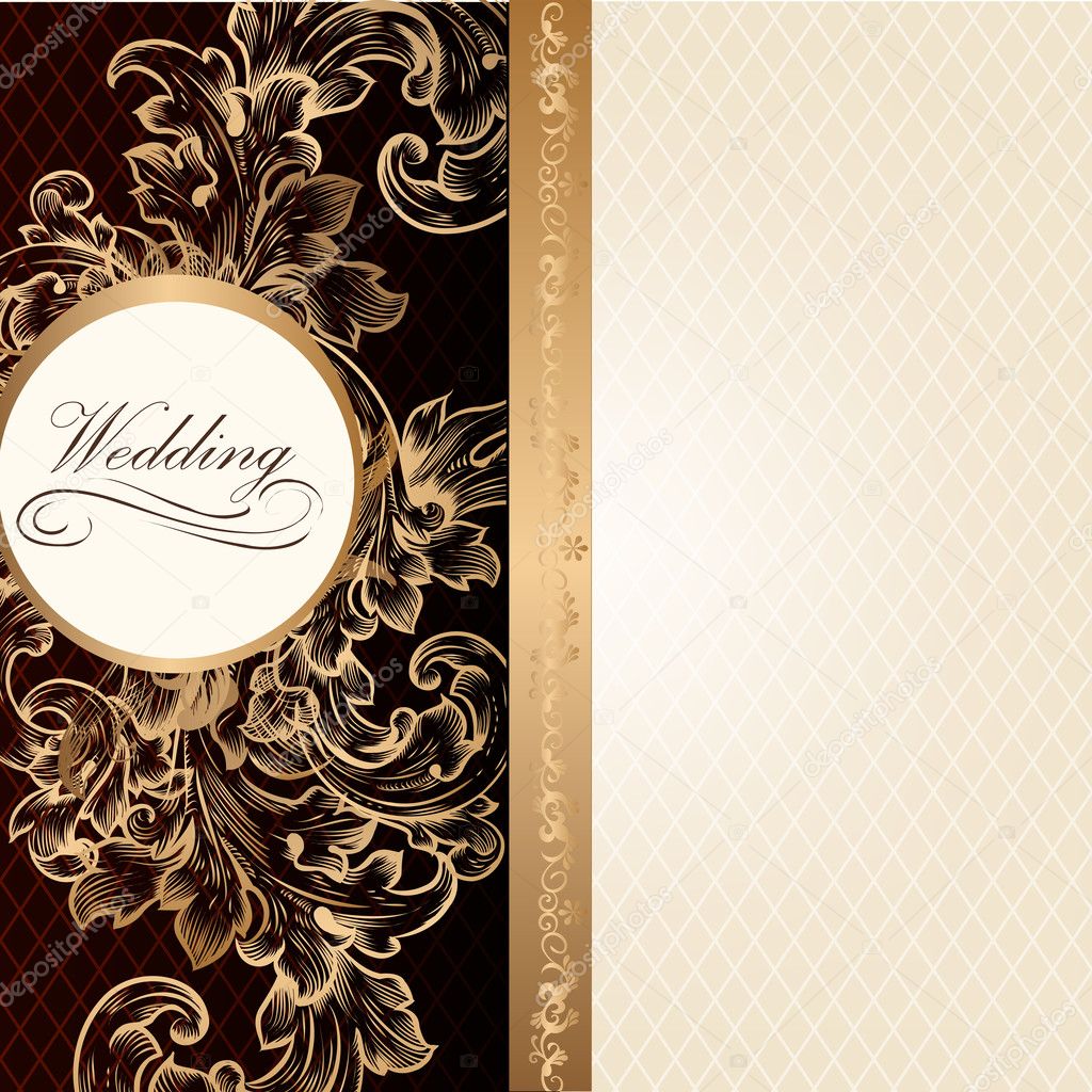 Luxury wedding invitation card in retro style with vintage ornam