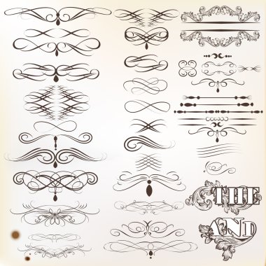 Collection of vintage calligraphic design elements and page dec clipart