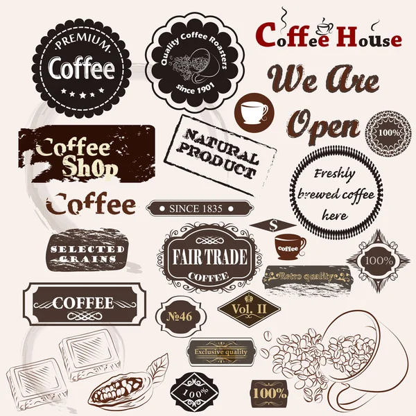 Uppsättning av vintage vektor kaffe märken och etiketter — Stock vektor