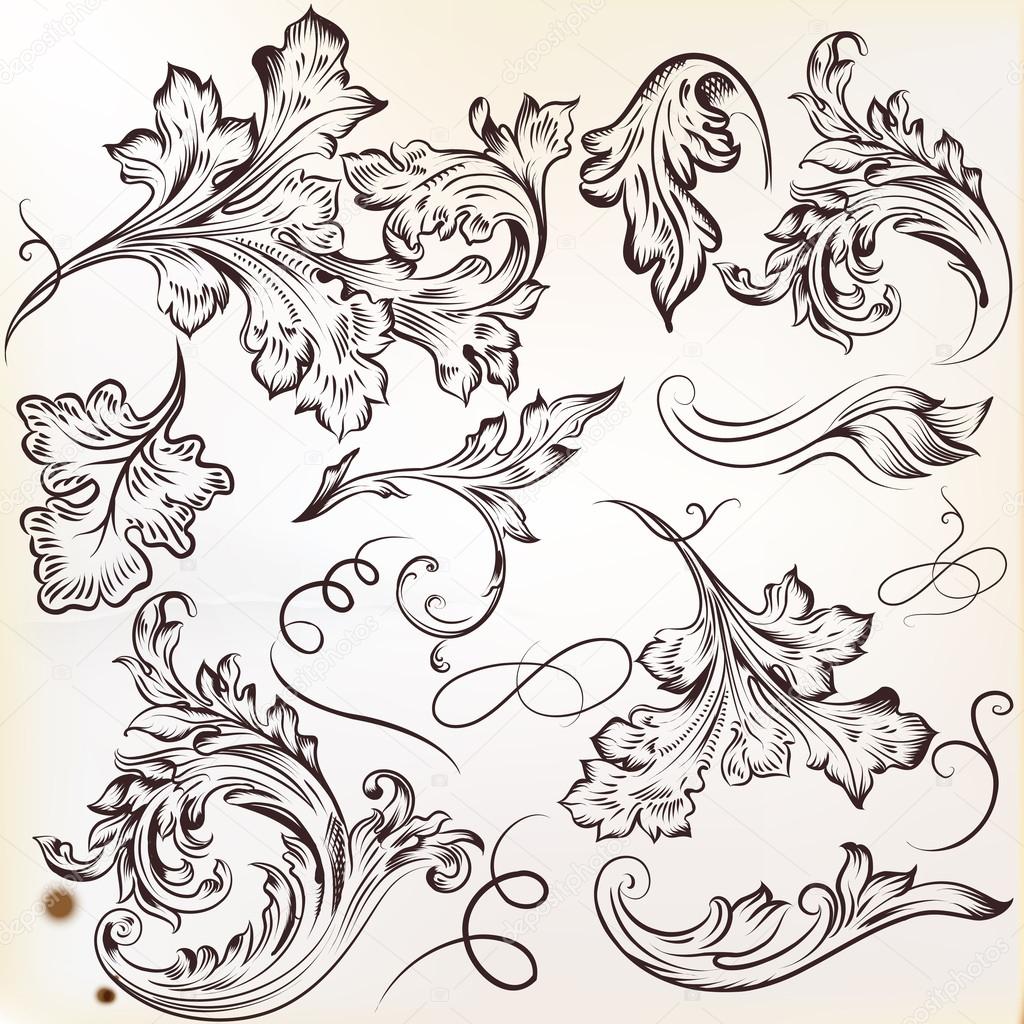 Set of vector calligraphic swirl ornaments for design