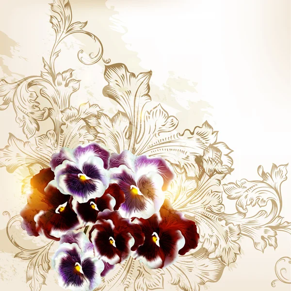 Beau fond vectoriel dans un style vintage avec fleurs de violettes — Image vectorielle