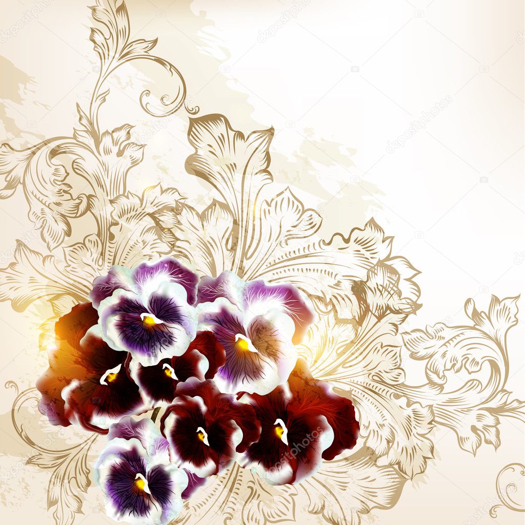 Beautiful vector background in vintage style with violets flower