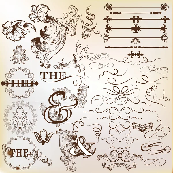 Collection of vintage vector calligraphic design elements and pa — Stock Vector