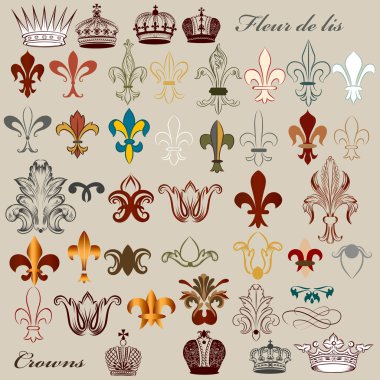 vektör hanedan fleur de lis ve kron koleksiyonu