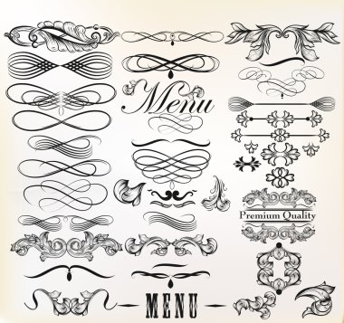 Collection of vector retro design calligraphic elements and pag clipart