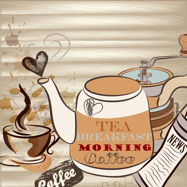 Fondo vectorial conceptual con café y té — Vector de stock