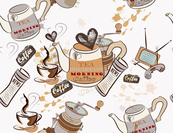 Seamless vector wallpaper on coffee theme — Stock Vector