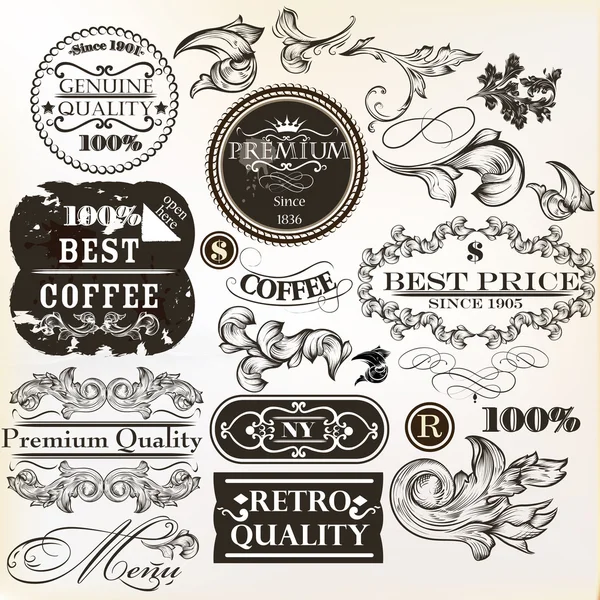 Vector set van decoratieve elementen en labels in retro stijl — Stockvector