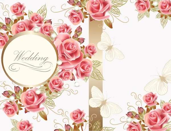 Diseño de tarjeta de felicitación de boda con rosas — Vector de stock