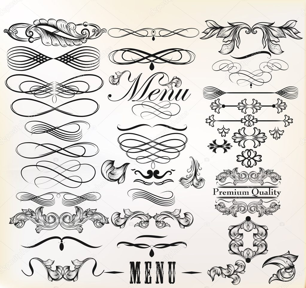 Collection of vector retro design calligraphic elements and pag