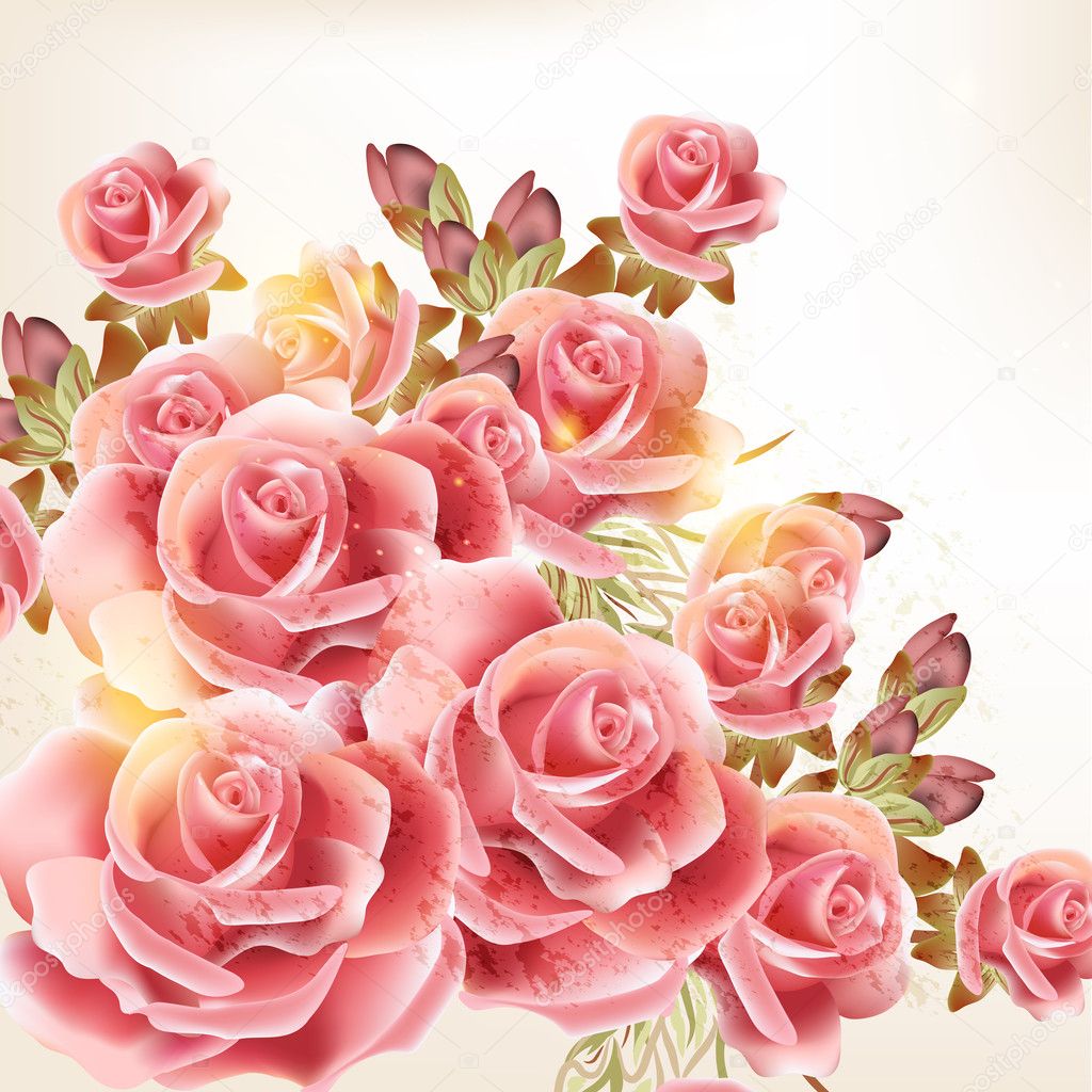 Flores rosas vintage imágenes de stock de arte vectorial | Depositphotos