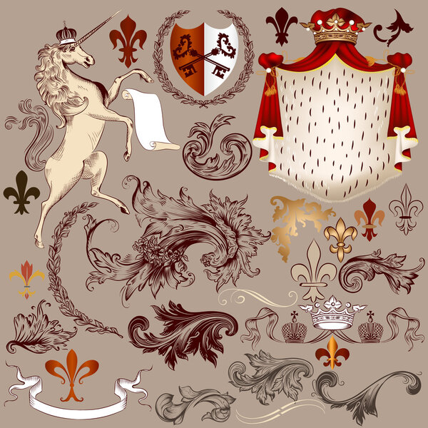 Heraldic vector set of detailed vintage elements