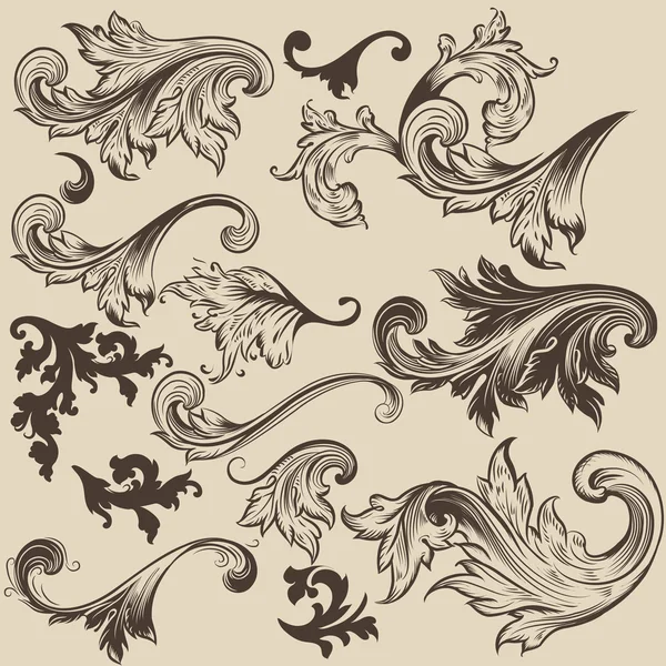 Ensemble de tourbillons vectoriels dans un style vintage pour le design — Image vectorielle