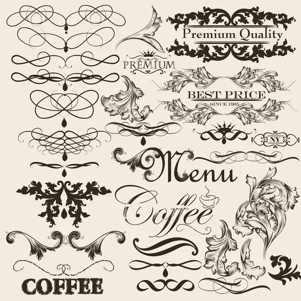 Colección de elementos caligráficos decorativos vectoriales y página d — Vector de stock