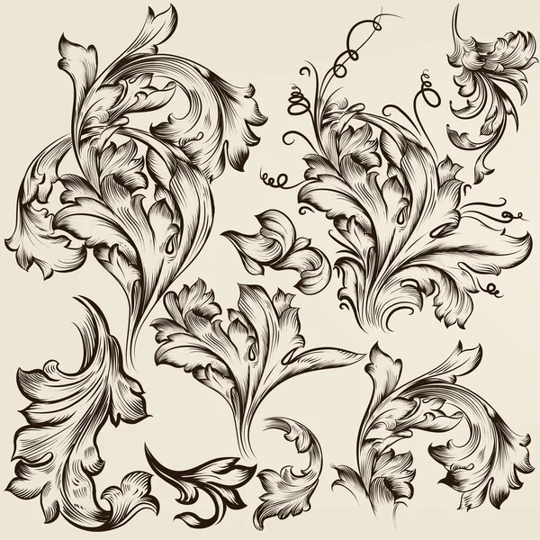 Collection of vector vintage swirl ornaments for design — Stock Vector
