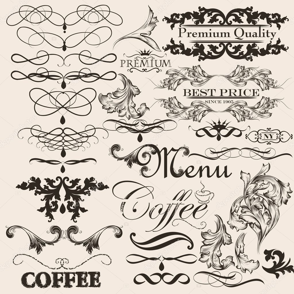 Collection of vector decorative calligraphic elements and page d