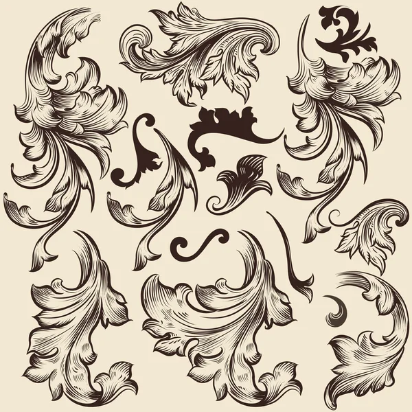 Set of vector swirls in vintage style for design — Stock Vector