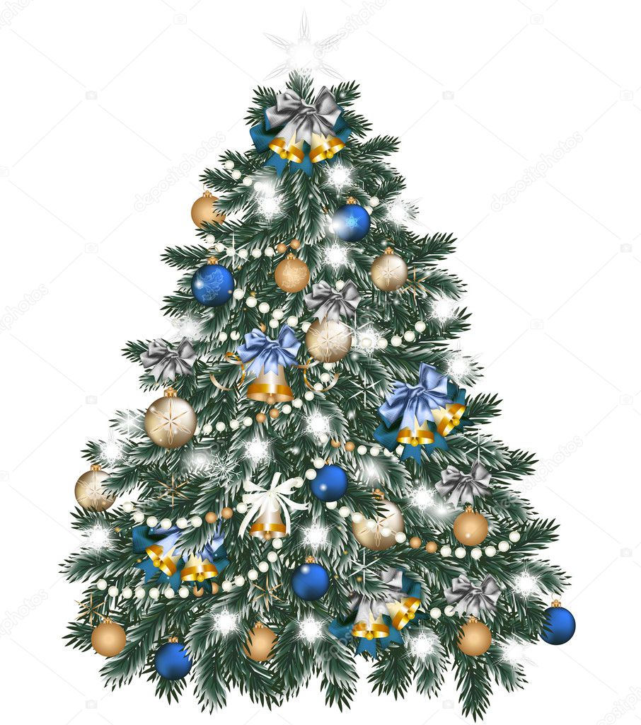 Christmas tree decorated by balls on white