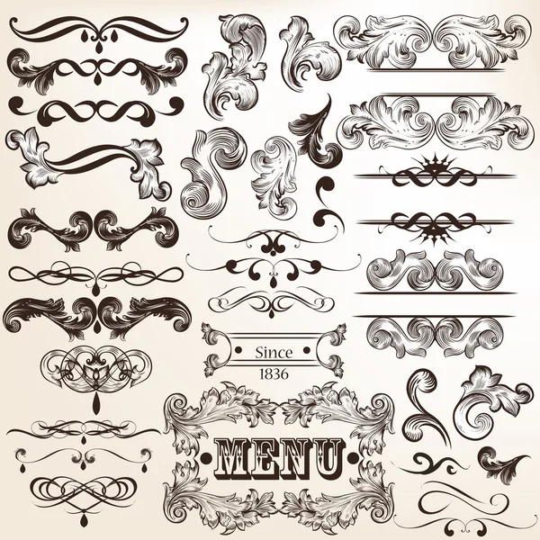 Colección de elementos caligráficos decorativos vectoriales vintage — Vector de stock