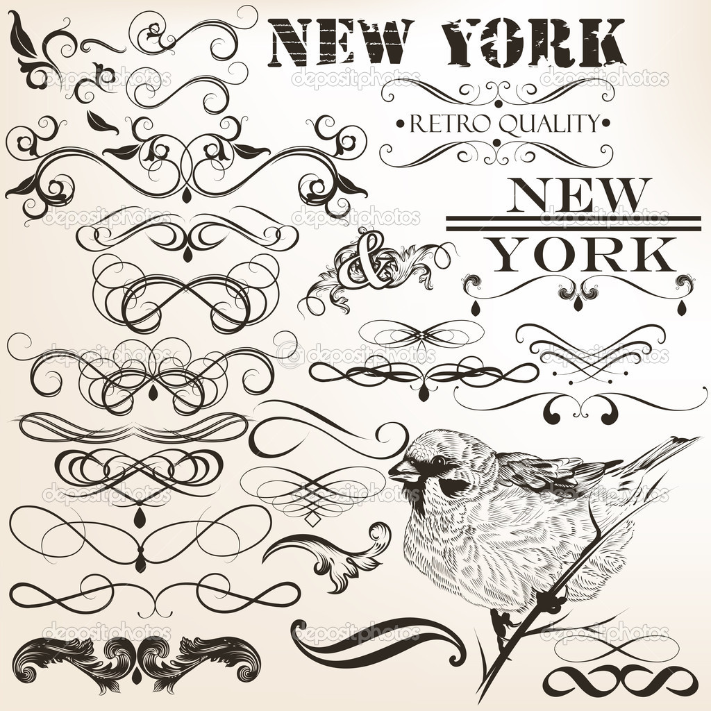 Collection of vector calligraphic design elements for design