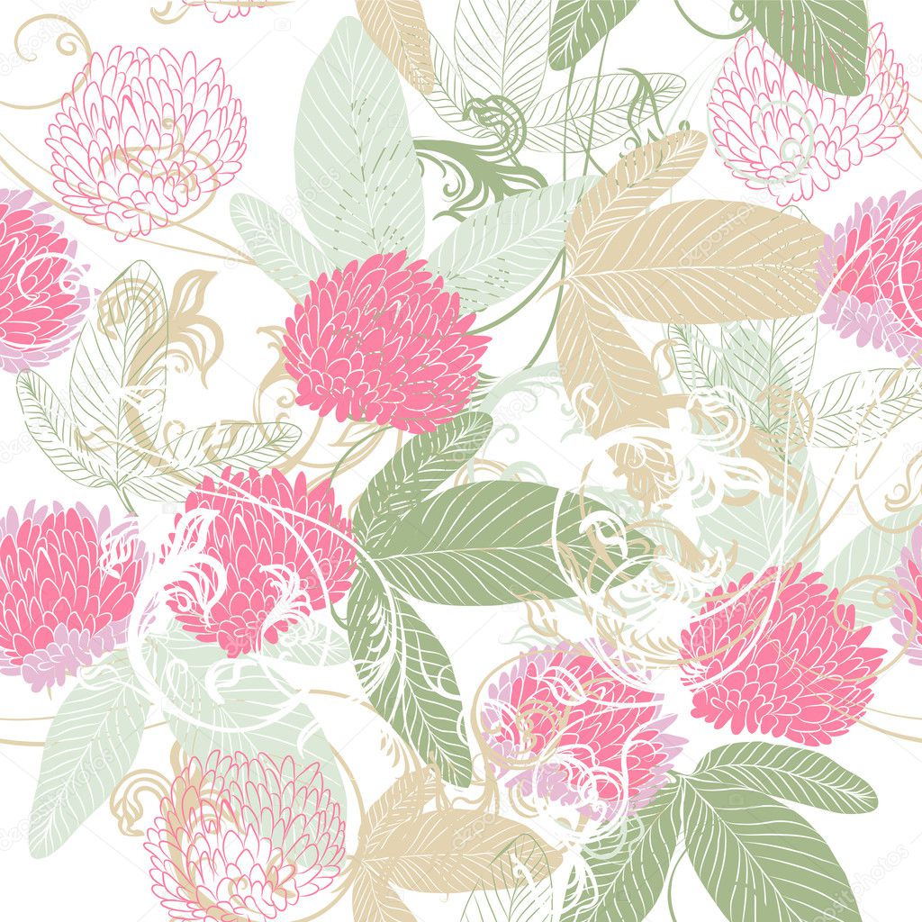 Cute vector seamless pattern with hand drawn clover flowers