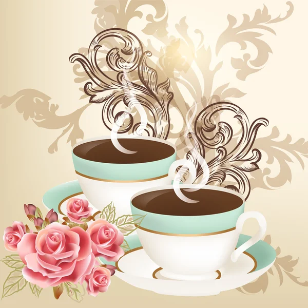 Cute vector background with cups of tea — Stock Vector