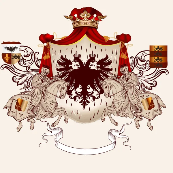 Diseño heráldico con escudo de armas y caballos — Vector de stock