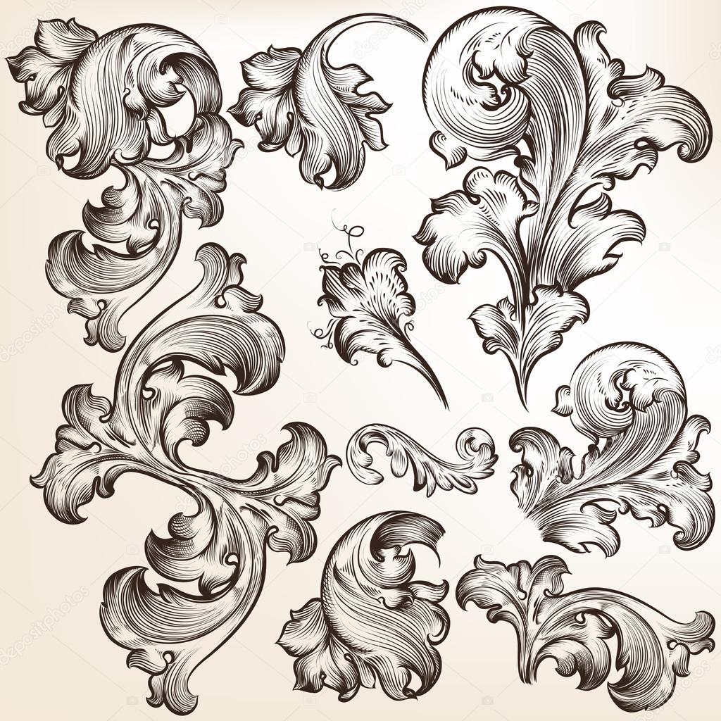 Set of vector swirls in vintage style for design