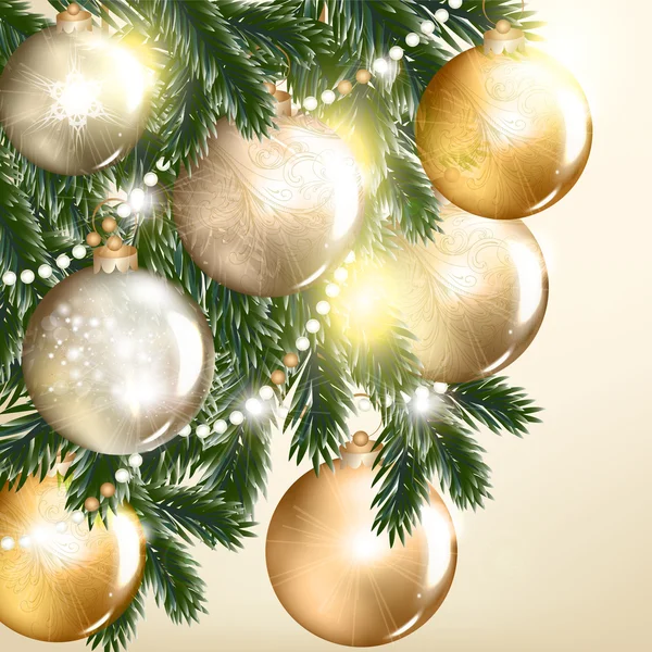 Kerst vector wenskaart met kerstballen: — Stockvector