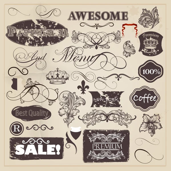 Vector set van vintage decoratieve kalligrafische elementen en grung — Stockvector